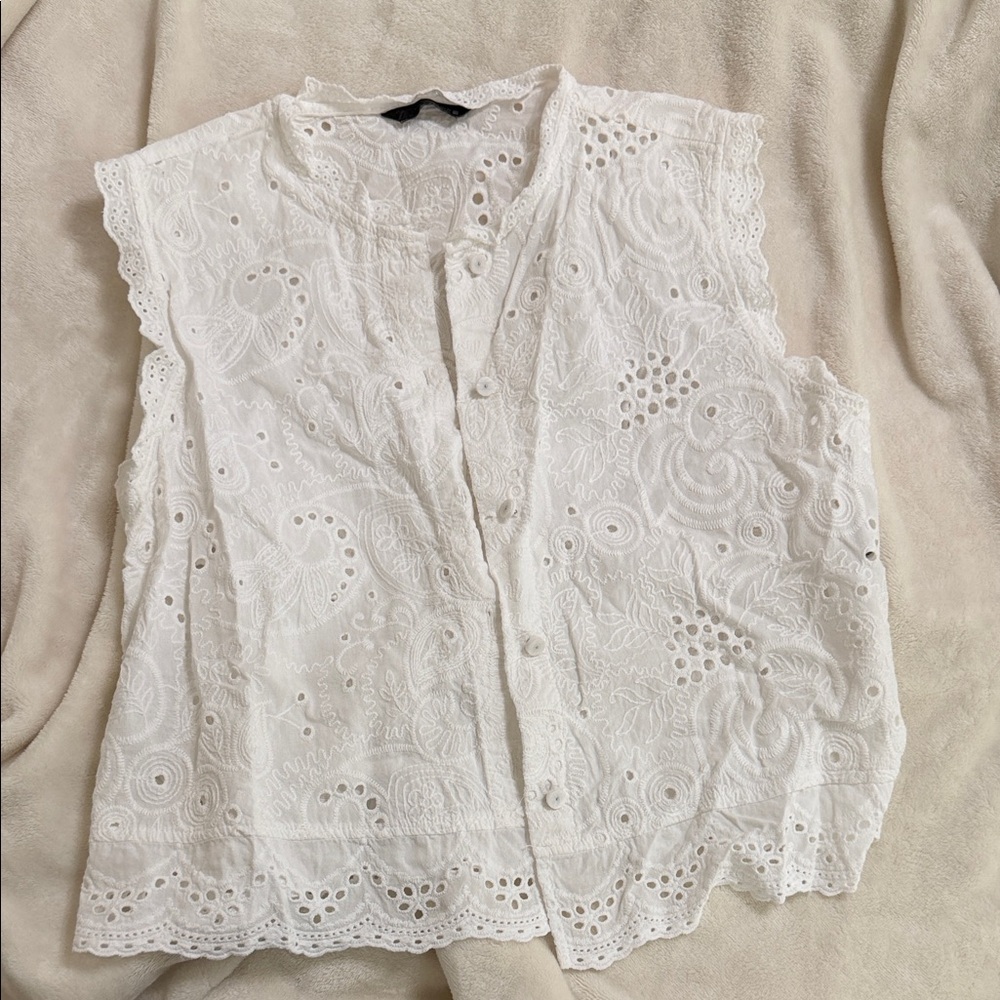 Zara White Eyelet Lace Women's Top